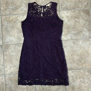 Skies Are Blue Dark Purple Cotton Lace Overlay Dress Size Large